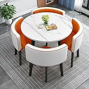Modern Style Space Saving Kitchen Breakfast Bar Table and Chair Set with Soft Backrest Seat Ideal for Dining Coffee Kitchen Office Conference Tables Orange and White Color