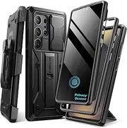 [Tongate] for Samsung Galaxy S24 Ultra Case, [with Privacy Screen Protector & Slide Camera Cover] [2 Front Frames] Full-Body Heavy Duty S24 Ultra Phone Case with Stand & Belt Clip Holster, Black Privacy