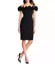 $265 Aidan Mattox Stretch Floral Ruffle Off-the-Shoulder Sheath Dress | Blk | 4