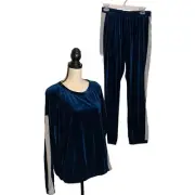 Easel Jogger Pant Set Womens Large Velour Blue Side Stripe Gray Elastic Waist
