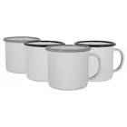 4x White Enamel Mugs Steel Outdoor Camping Tea Coffee Cup 375ml Black/Grey
