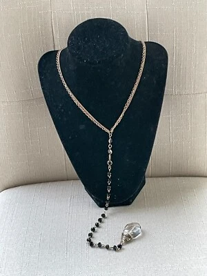 Olivia Welles Women Necklace Dangling Gold Tone Chain Black Beads Fashion Jewelr