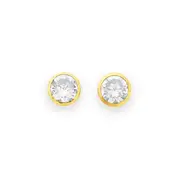 9ct Gold Cubic Zirconia Round Bezel Set Stud Earrings in Clear