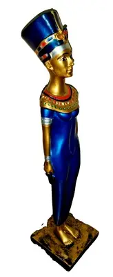 12" Vintage Egyptian Pharaoh Queen Nefertiti Statue Bookend Antique Blue Finish