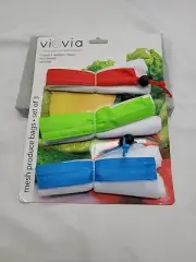 Viovia Produce Bags Set of 3 Washable Reusable Grocery Mesh. New