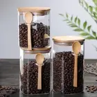 Glass Coffee Bean Spice Jars with Lid & Wooden Spoon Airtight Food Storage Jar