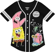 [SPONGEBOB SQUAREPANTS] Ladies Baseball Jersey - Spongebob, Mr Krabs, Squidward, Patrick - Mesh Button Down Baseball Jersey