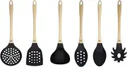 [MasterChef] Kitchen Utensils Set Dishwasher Safe, Non Toxic Cooking Utensils Set for Nonstick Cookware, Non Scratch Plastic Tools incl. Spatulas & Spoons, Heat Resistant Nylon, 6 Piece, Natural Look