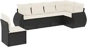 vidaXL Garden Sofa Set 6-Piece Black Poly Rattan with Cushions - Outdoor Modular Furniture for Patios, Terraces, and Decks - Water-Resistant Storage, Easy Care