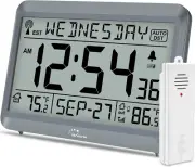 Atomic Clock with Indoor Outdoor Temperature, Self-Setting Digital Wall Clock Ba