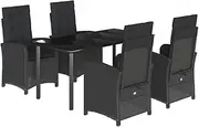 Outdoor Dining Set, Garden Setting Table and Chair Patio Conversation Set Furniture 5 pcs with Cushions Black Poly Rattan