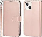 Cavor for iPhone 13 Wallet Case for Women Flip Folio Kickstand PU Leather Case with Card Holder Wristlet Hand Strap Stand Protective Cover for iPhone13 6.1'' Phone Cases-Rose Gold