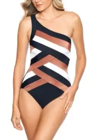 Miraclesuit L144021 Black Spectra Matrix One-Shoulder One-Piece Swimsuit Size 16