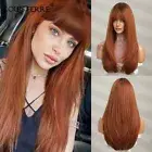 Long Auburn Straight Synthetic Wigs With Bangs Reddish Brown Hair Wig for Women