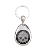 Premium Teardrop Chrome Die Cast Metal Keychain Ring Fob SKELETON GREY SKULL
