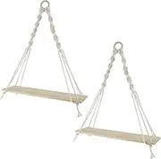 2 Pcs Macrame Wall Hanging Shelf Wood Floating Shelves with Handmade Cotton Rope Adjustable Wall Hanging Shelves Aesthetic Hanging Shelf for Bedroom Living Room Bathroom Dorm Mbnvtxh(Wall -Mounted)
