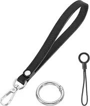 [uxcell] Wristlet Strap PU Leather Keychain Wristlet Lanyard Hand Strap Replacement with Silver Ring Lanyard, 7 Inch Fit for Wallet Purse Clutch Key (Black)