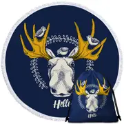 Birds and Moose Round Beach Towel