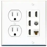 1 Port CAT6 COAX 4 HD Wall Plate-Tamper Proof White