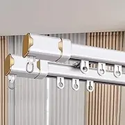 Double Curtain Rail Set with Hanging Curtain Gliders for Home Decoration Including all Mounting Hardware Room Divider Curtain Rail Bracket (Brown 2.2m)