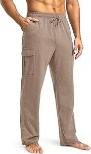 [Pudolla] Men's Cotton Sweatpants with Cargo Pockets Open Bottom Yoga Pants for Men Lounge Pants for Athletic Workout Casual