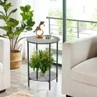 2-Shelf Round Side Table w/ Glass Tabletop Balcony Patio Backyard Coffee Tables