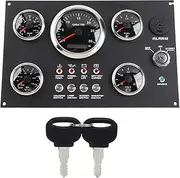 Digital Gauge Cluster Set 52mm 82mm Water Oil Voltage Gauge with 7 Color Backlight Waterproof Triple Gauge Kit for Car Truck Marine RPM Engine Speed & Oil Level Display