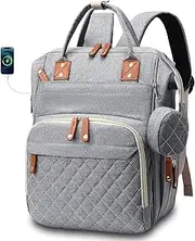 BDZBREN Diaper Bag Backpack Baby Bag, Baby Girl Boy Diaper Bag for Dad Mom with Pad, 16 Pockets, Gray, Large, Diaper Bag Backpack With 3 Insulated Bottle Pockets