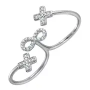 925 STERLING SILVER CROSSES & INFINITY DOUBLE FINGER RING LAB SIMULATE DIAMONDS