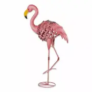 Gorgeous Iron Plastic Whimsy Leaning Solar Pink Flamingo Statue Outdoor D�cor