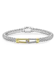 Lagos 18K Yellow Gold & Sterling Silver Caviar Lux Diamond Interlocking Loop Caviar Bead Clip Bracelet - Exclusive