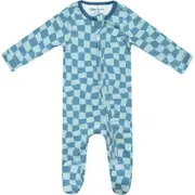 Copper Pearl Miles Check Zip-Up Footie in Blue at Nordstrom, Size 6-12M