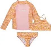 [Volcom] Girls' Swimsuit Set - 3 Piece UPF50+ High Neck Bikini Top, Bikini Bottom and Matching Swim Shorts for Girls (2T-16)