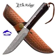 ELK RIDGE Damascus Pattern Fixed Blade Knife with Leather Sheath ER-200-24DM