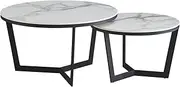 [Priceworth] Mercury Coffee Table Set, White Coffee Tables, Hall Tables, Couch Tables, Living Room Furniture, Ceramic Top, Powder-Coated Metal Legs, Spacious Tabletop, Set of 2, Varying Sizes
