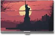 [VFMKT] Slim Metal Business Card Holder Portable Business Card Case Pocket Name Card Holder Statue of Liberty Silhouette Wallet for Men Women Office Travel