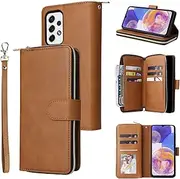 [YocoverTech] for Samsung A23 Case, for Galaxy A23 Wallet Case[9 Card Slots+1 Cash Slot] PU Leather Stand Flip Zipper Wallet Cover[6.6 inch]-Brown