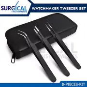 3 Precision Tweezers Set - Extra Fine, Angled, Blunt Tips for Electronics, Hobby