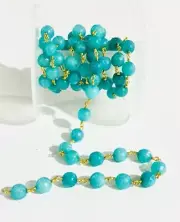 8mm Amazonite jade gemstone beads rosary chain, Bulk roll jewelry making chain