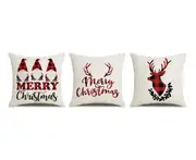 JunChang P123 3PCS 45x45cm Christmas Elk Pattern Pillowcase Linen Printing Fashion Home Office Cushion Cover Car Sofa Decoration