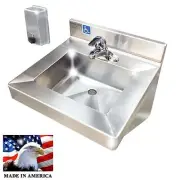 ADA HAND SINK+SINGLE CONTROL FAUCET+40OZ WALL SOAP DISPENSER STAINLESS STEEL 304