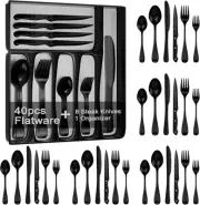 Luxurious 49-Piece Black Silverware Set with Rust-Resistant Finish & Organizer