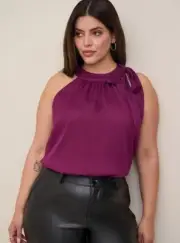 Torrid Top Women's 2X Purple Lurex Chiffon Halter Top Ladies $45 NEW