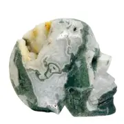 Large Moss Agate Druzy Skull Healing Crystal Carving 1218g