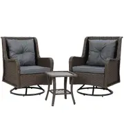 Outdoor Patio Furniture Swivel Chair Table Bistro Lounge Set - 3pcs