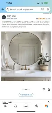 Gold Round Mirror 30 inch Circle Mirror Metal Frame Wall Mounted Vanity Mirror