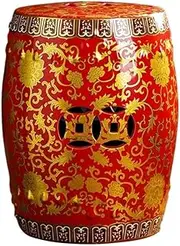 Ceramic Drum Table Decorative Garden stools, Decorative Ceramic Garden Stool, Glazed Hollow Floral Shoe-Changing Stool Drum Stool, Suitable for Outdoor Garden,(Red)