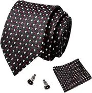 [Sarkoyar] Tie Cufflink Set Decorative Striped Easy To Match Tie Cufflink Pocket Square Set Men Party Stuff, G, Small, G, Small