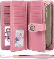 Women's Wallets, Large Capacity with RFID Blocking, Genuine Leather by SENDEFN (Light Pink)