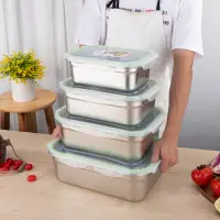在飛比找淘寶網優惠-商用大容量304不鏽鋼密封保鮮盒帶蓋長方形廚房食物儲存盒飯盒